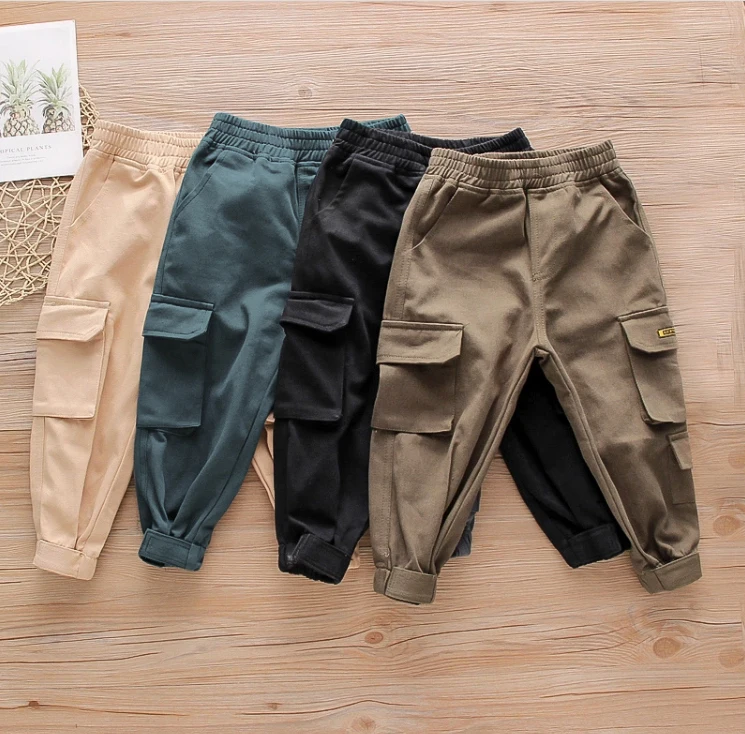 

Baby boys Cargo Pants Leisure Street Multi-Pocket Joggers Sweatpants Casual Hip Hop Street wear Tech wear Casual Trousers, 4 colors available