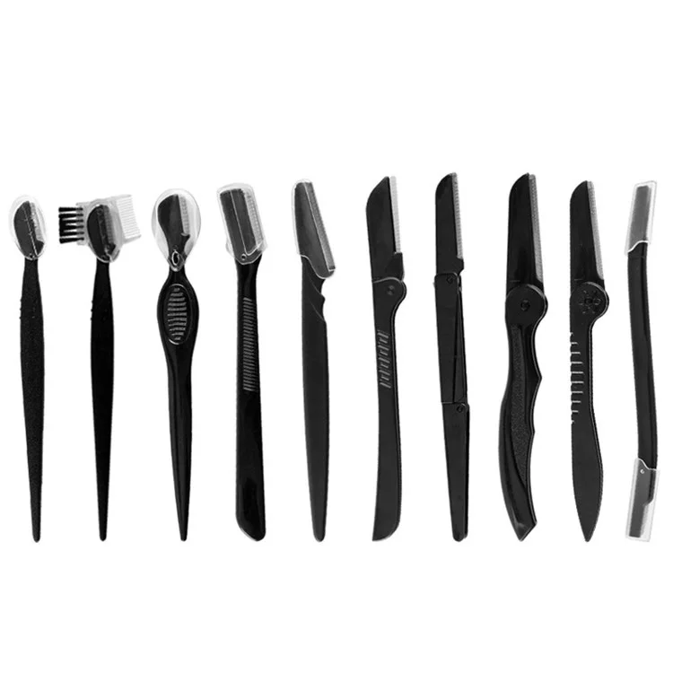 

Factory Direct Sales Ten Optional Black Touch-up Metal Eyebrow Shavers Stainless Steel Blades Eyebrow Razor