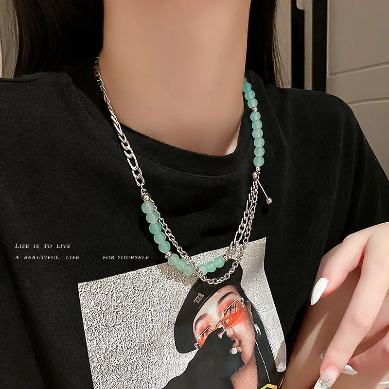 

new statement two layered green crystal necklace