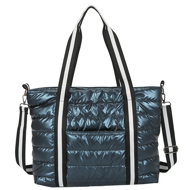 

Fashion Top Handle Bags Unique Large Capacity Handbags Blue Grid Soft Nylon 2022 Amazon Woman Puffer Tote Bag Ready To Ship, Silver,black,white blue