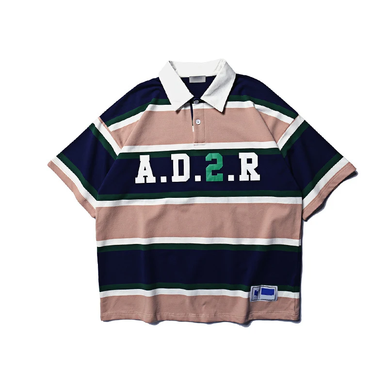 

Multi Colors Fashion Loose Men's Polo Shirt Letter Digital Print Striped Shirts