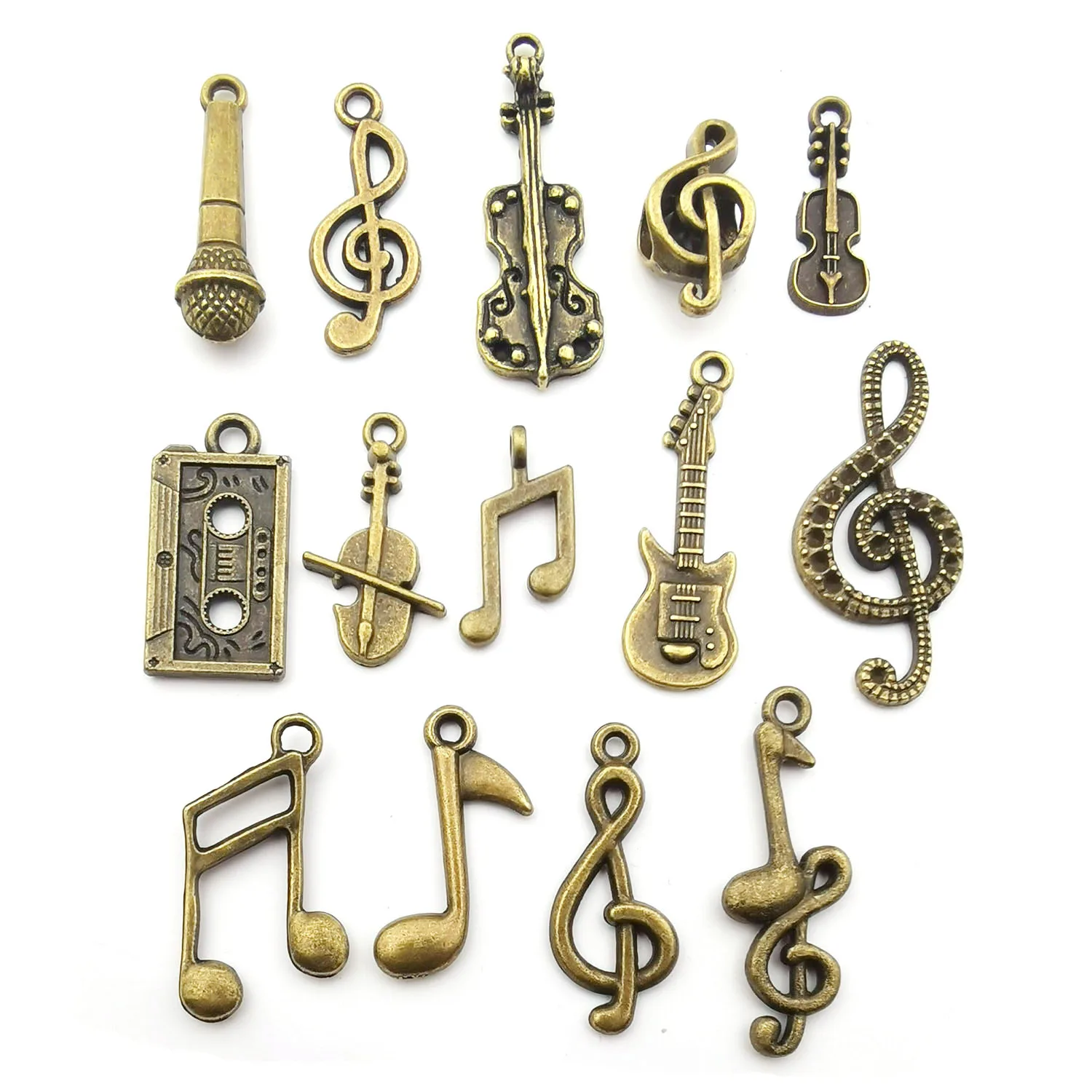 

70pcs/bag DIY Making Zinc Alloy Antique Plated Music Notes Instruments Pendants Charms For Jewelry Making Accessories Finding, Antique silver,antique bronze