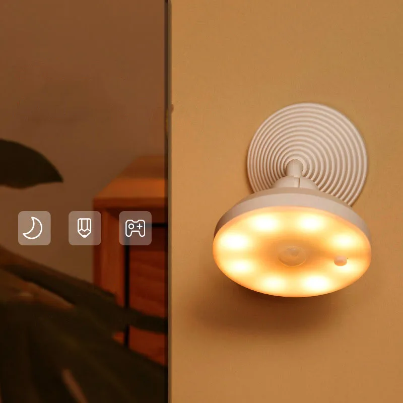 LED Night Light 360 Degree Rotating PIR Motion Sensor Lamp 8 LEDs lighting for Wardrobe Cupboard Closet Kitchen night light