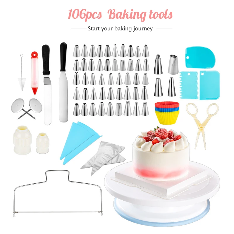 
106pcs/set Cake Turntable Set Multifunction Cake Decorating Kit Pastry Tube Fondant Party Kitchen Dessert Baking Supplies 