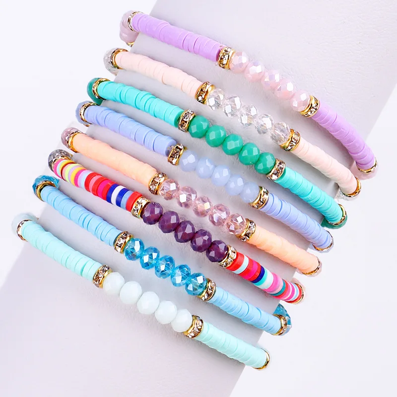 

Bohemia Women Fashion Handmade Colored Creative Pottery Beads Crystal Bracelets
