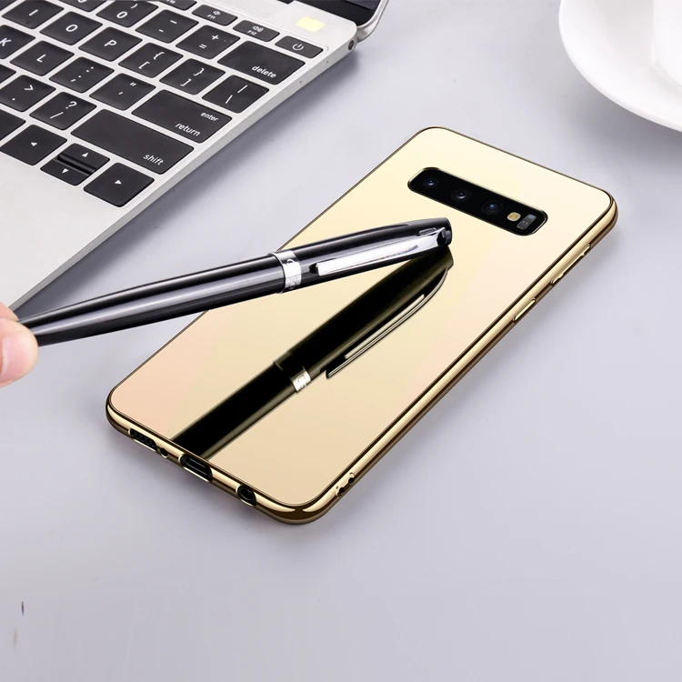 

Luxury style mirror design high quality electroplating side tempered glass phone cover case for samsung galaxy s10 lite plus