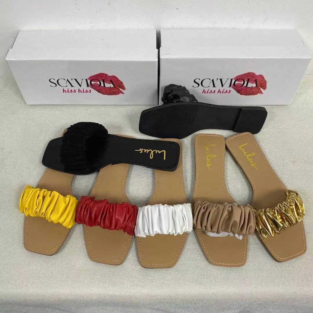 

2021 hot style summer Leisure wrinkle flat base slipper MS136, Black