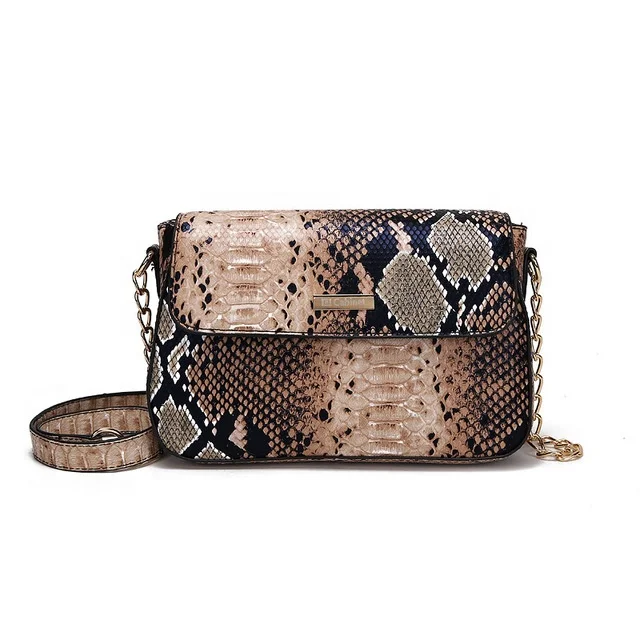 

2021 OEM Women Daily Handbag Long Strap Snake Print PU Crossbody Bags, 5 colors