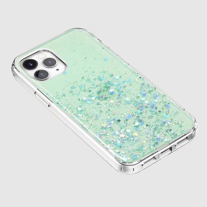 

New Shockproof Colorful Glitter Epoxy Clear Hard Back Cover Cell Phone Case For Iphone 13 12 11 Pro Max Xr Xs Mobile Phones, 4 colors