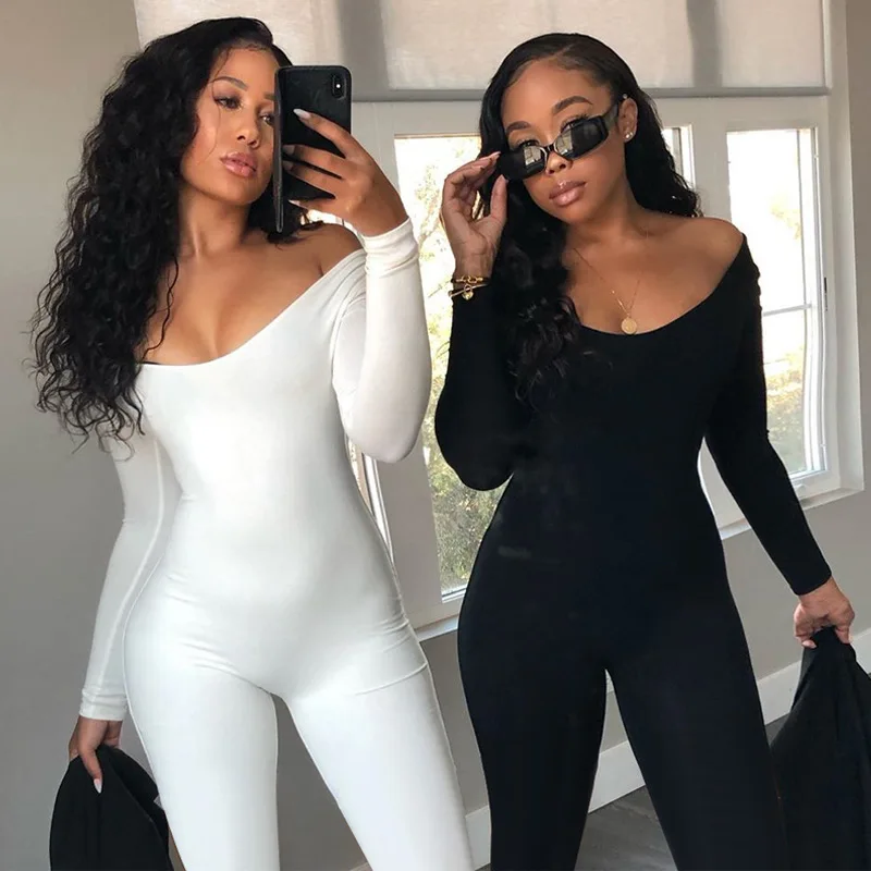 

LvCong Spring new style ladies fashion long sleeve bodycon one piece sexy solid color women jumpsuit