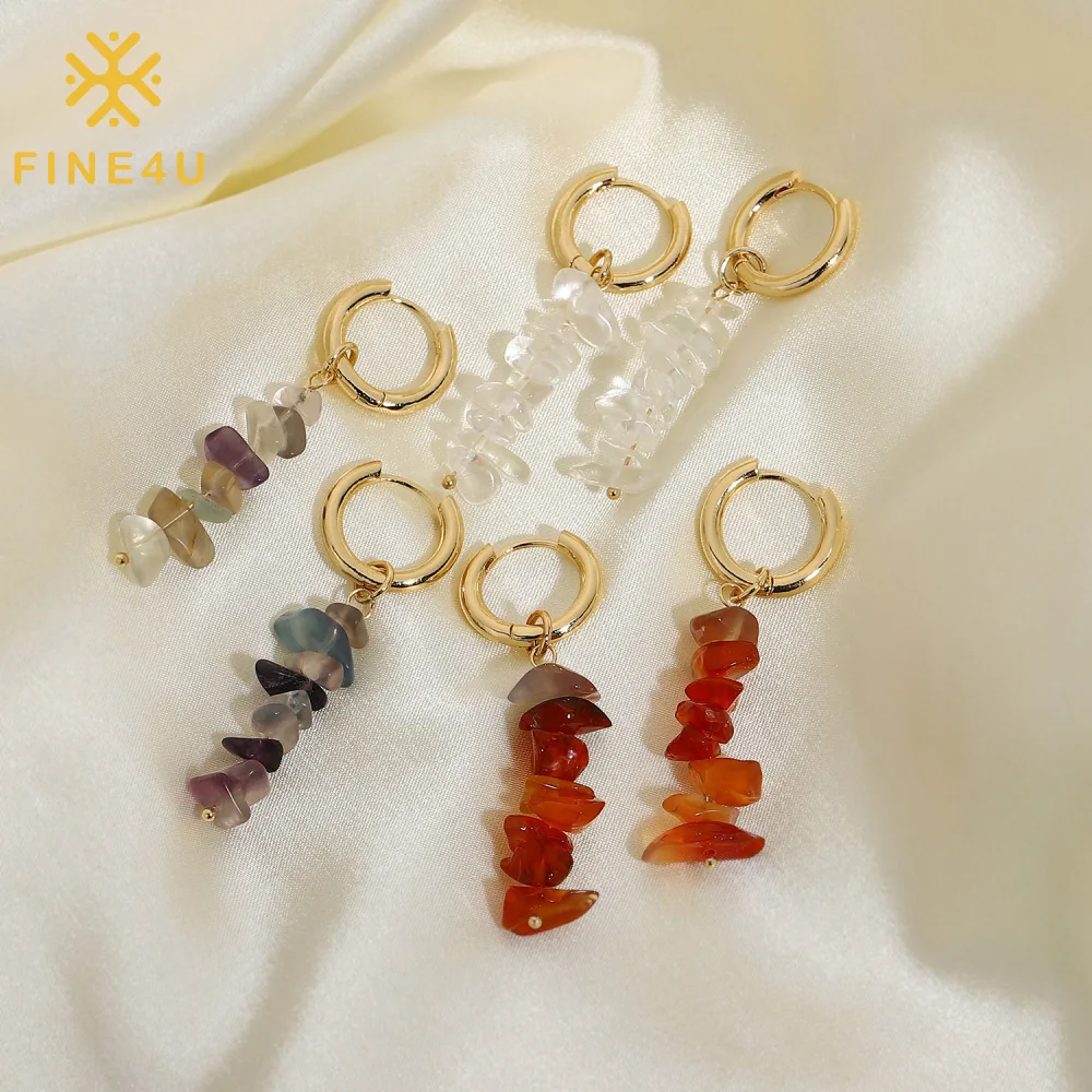 

Fashion jewelry wholesale trendy 18k gold plated drop crystal natural stone earring, As the picture shown
