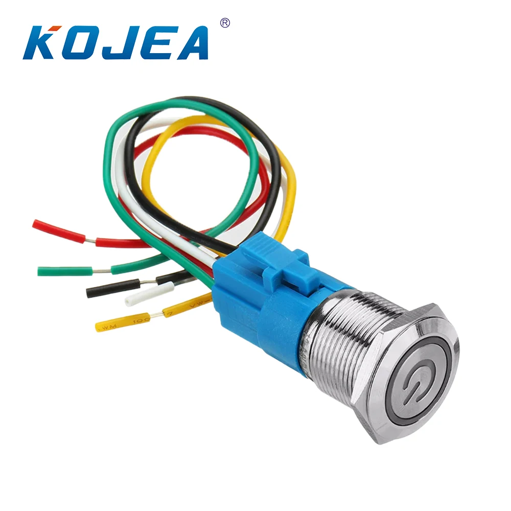 

19mm metal waterproof 12/24V 5 pin ON-OFF push button switch LED power switch ring
