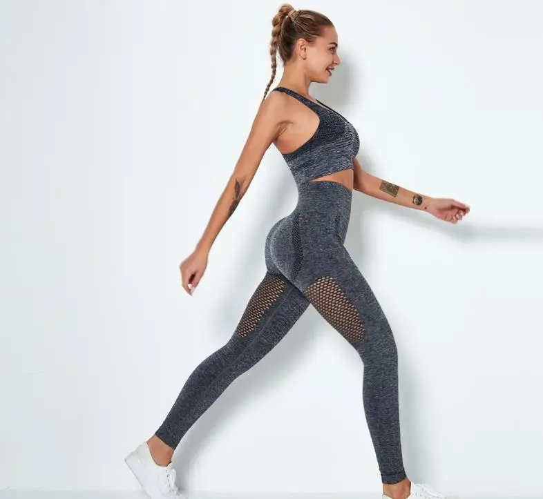 

2020 New Arrivals Women High Elastic 2 Piece Slim Fit Fitness Yoga Active Wear Set workout clothing athletic breathable wear