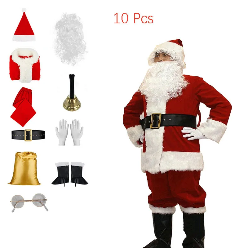 

Christmas Santa Claus Costume Beard Lots Men Cosplay Santa Claus Clothes Fancy Dress In Christmas Men Costume Suit For Adults