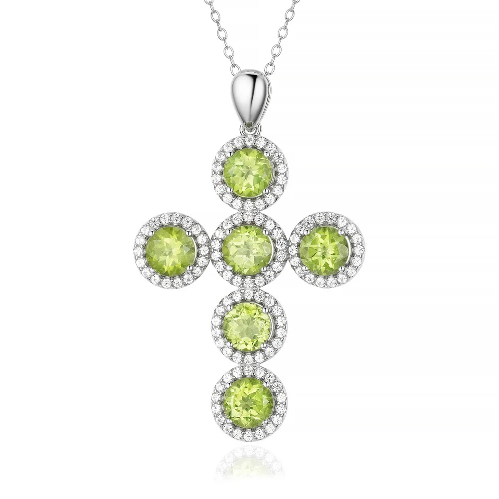 

Hot Selling natural Peridot Gem 925 Sterling silver cross pendant women fine jewelry necklace