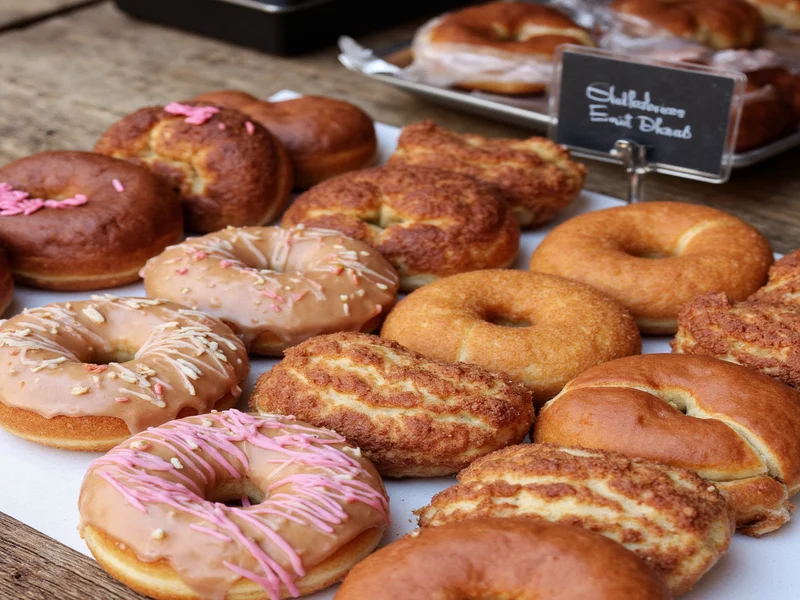 Swillerbees craft donuts displayed at local farmers market stall
