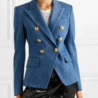 

S-4XL High Quality Fashion New Classic Double-Breasted Denim Slim Self-Service Casual Commuter Woman Blazers