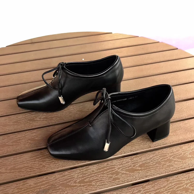 

China manufacturer luxury hotsale women middle block heel square toe custom formal leather pump dress shoes new arrivals 2020