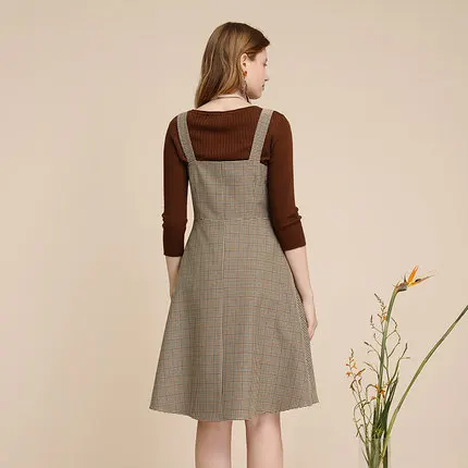 Zdorzi 2020 Autumn and Winter new arrival vintage style plaid dress high waist slim fit halter dress for women