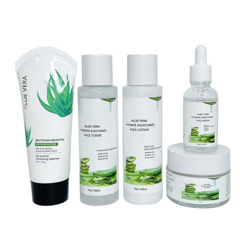 

Private Label Organic Natural Brightening Lightening Aloe Facial Cleanser Face Lotion Cream Serum Skin Care Set