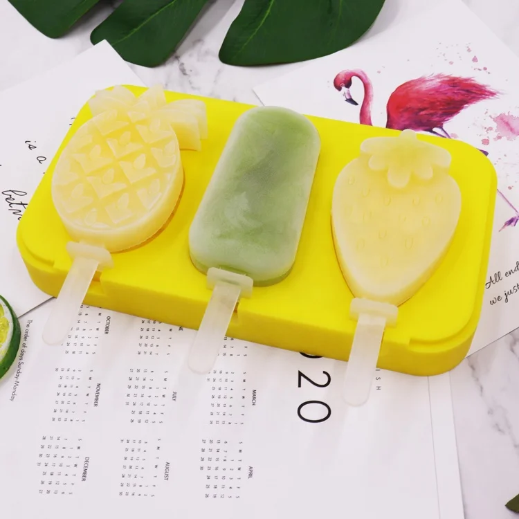 

BPA Free Silicone Ice Cream Mold Popsicle Molds DIY Cartoon Ice Cream Popsicle Ice Pop Maker, Yellow, pink, green, purple