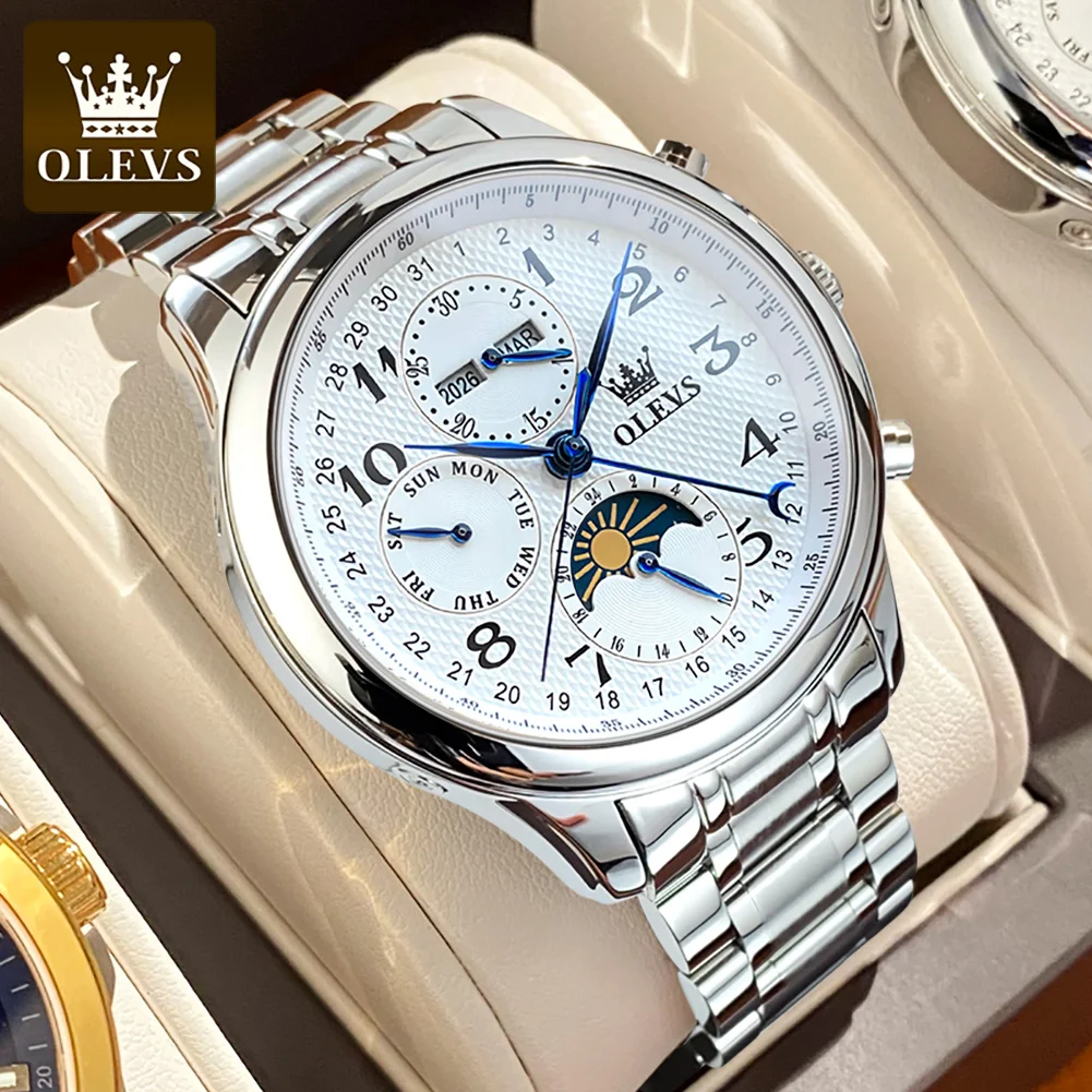 

OLEVS 6667 OEM custom Factory Direct Price Moon Phase Tourbillon Men Fashion Luxury Waterproof Diamond Watch mens wrist watch