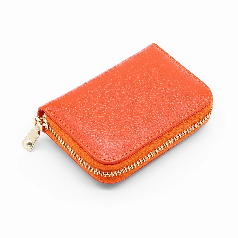 

RFID Blocking Genuine Leather Credit Card Wallet, Zipper Card Case Holder for Men Women, Customized colors