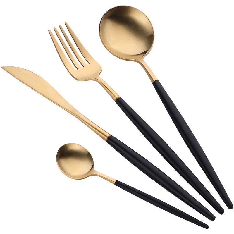 

Hot Sale Gold Stainless Steel Knife and Fork Spoon Flatware Cutlery Set Wester Kitchen Dinnerware Home Party Tableware Set, Gold or any pms colour is accepted