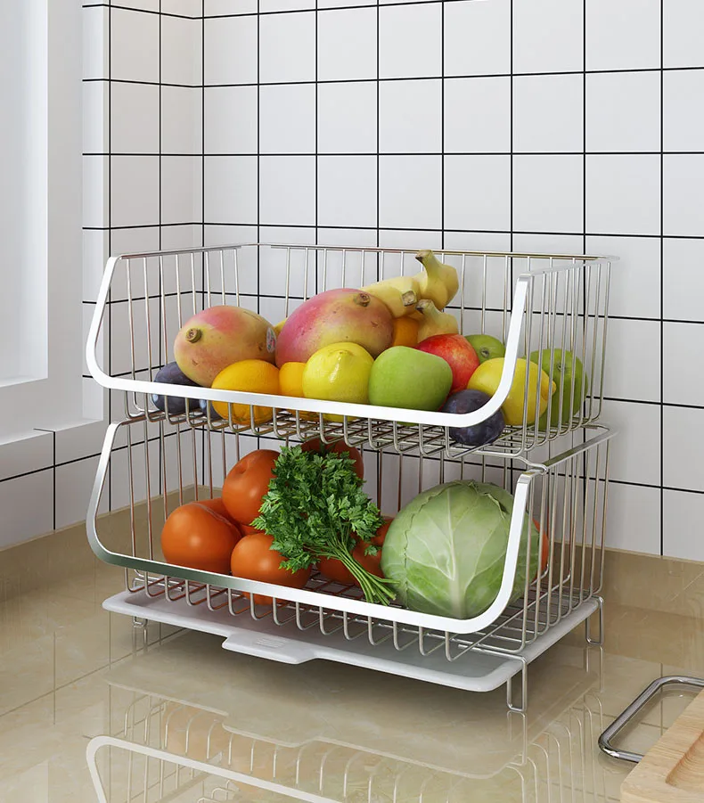 Home Wire Basket for Storage Set of 2 Baskets - Stackable - Hanging Wall Shelf - Fruit Vegetable Organization