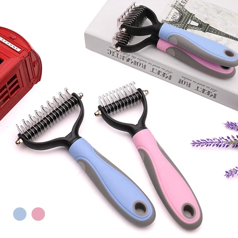 

Secure Pet fur knot cutter dog cat grooming shedding tools cat hair remover double sided brush pet hair removal comb brush