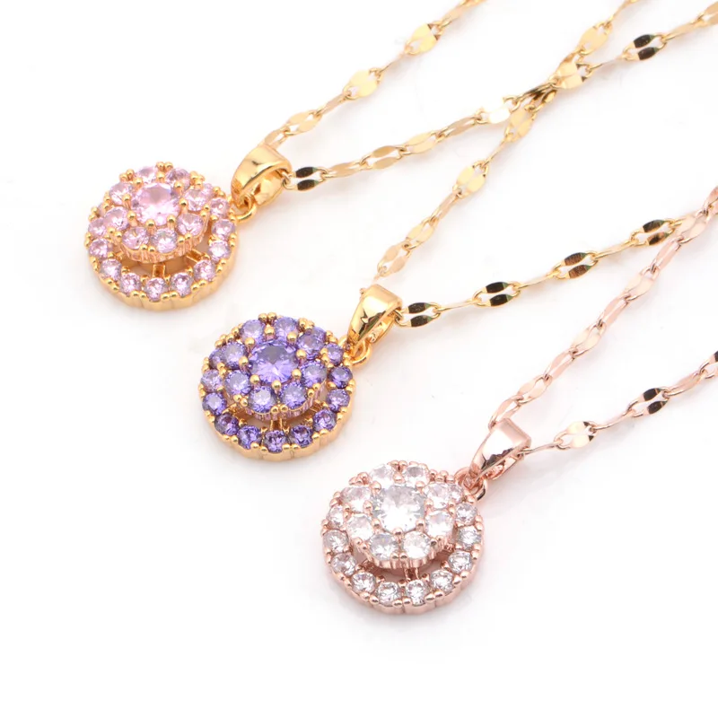 

Lady Charm Jewelry Stainless Steel Shiny Zircon Pendant Necklace, Rose gold,gold
