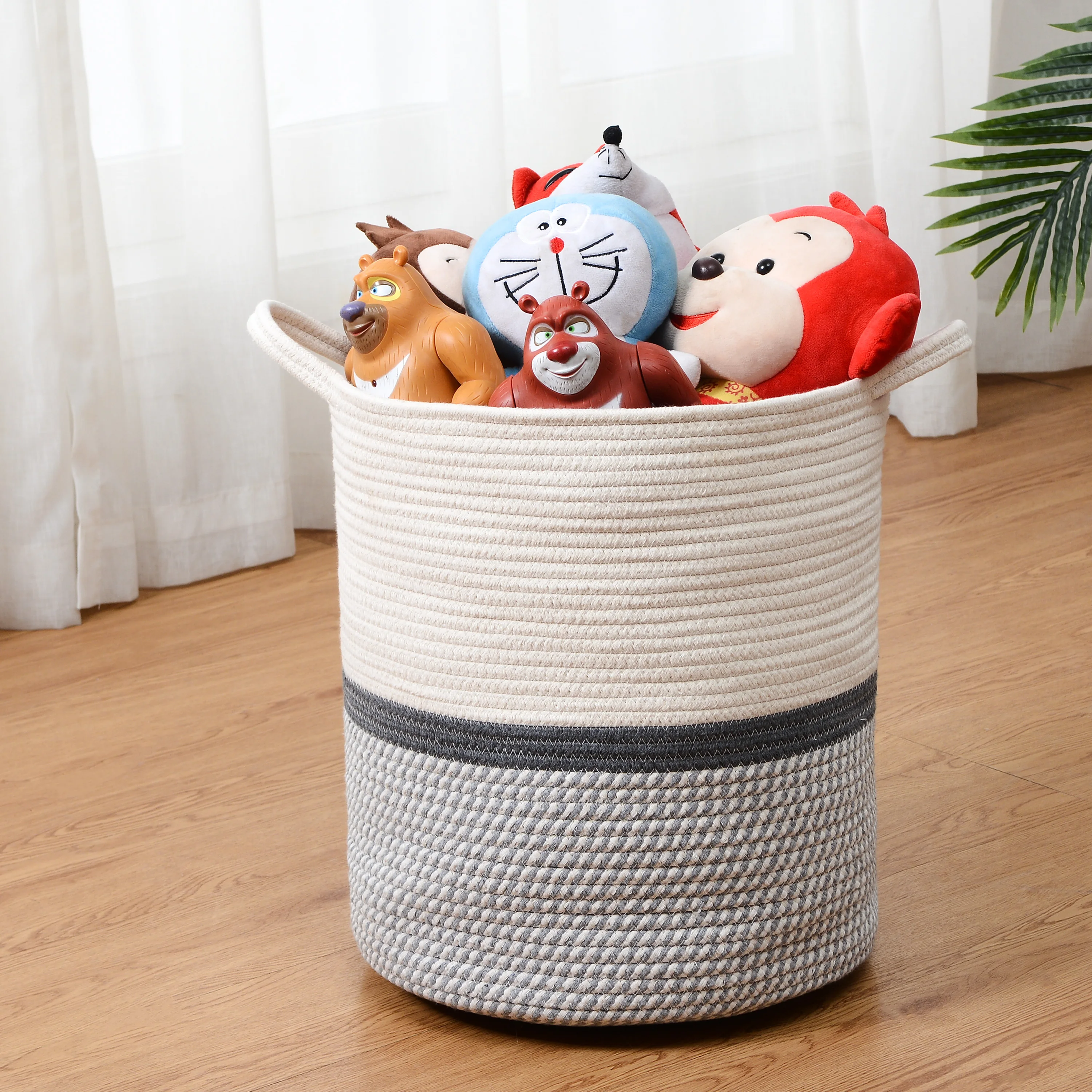 

Hot Selling Large Cotton Rope Storage Basket Baby Clothing Woven Collapsible Laundry Basket, Customized color