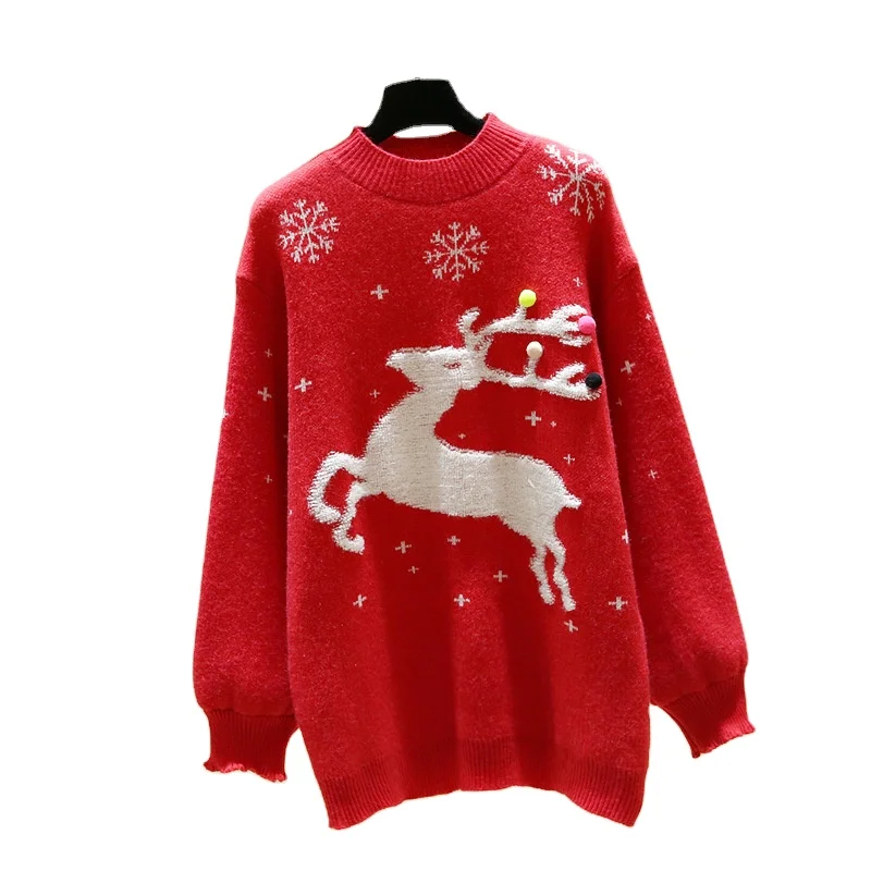 

luxury crop knit crew neck graphic fashion pullover teens winter sweater cotton plus size christmas cashmere women's sweaters, Red white blue