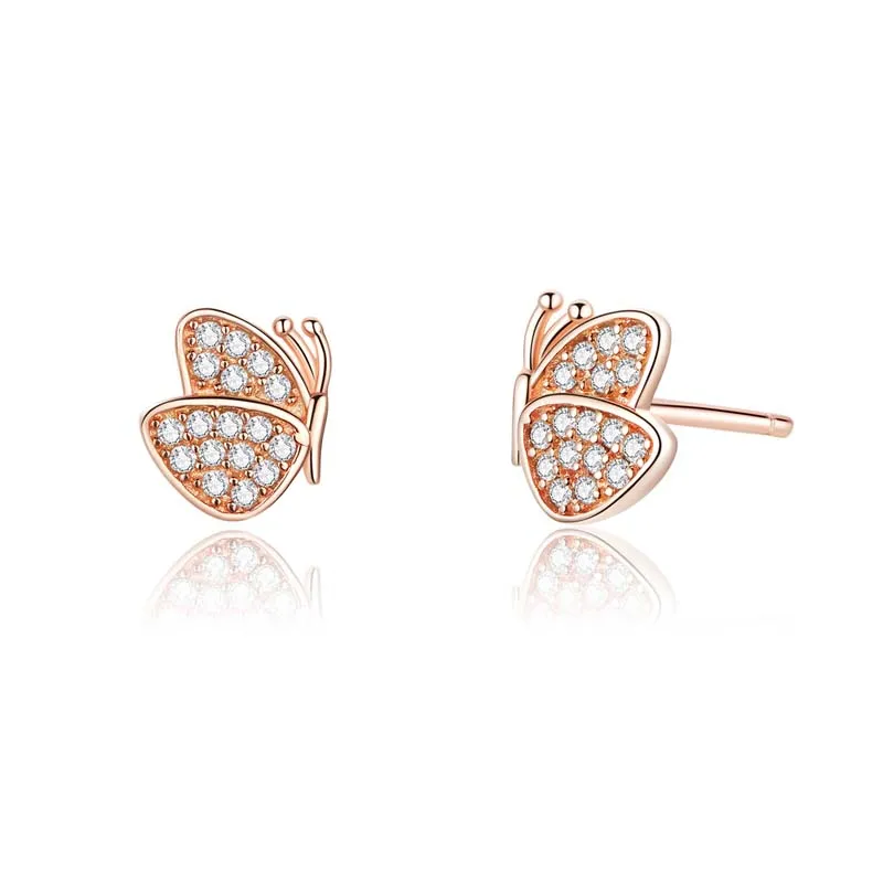 

Earrings Women Gold Jewelry Zircon Gold Plated Sterling Silver Stud Earrings Butterfly Earrings