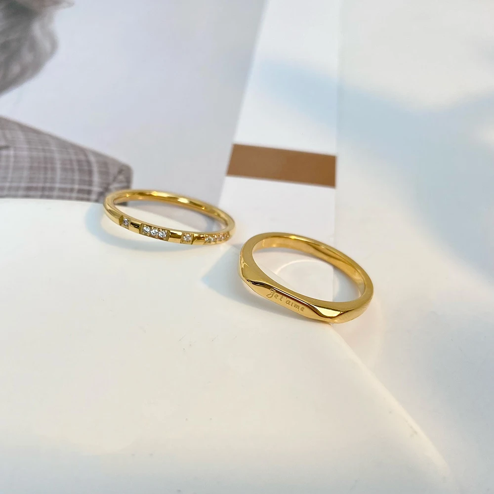 

Diamond-set nine-diamond stainless steel gold-plated ring simple index finger ring 1314 lifetime personality design jewelry