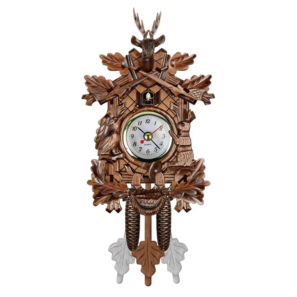 

Retro home decoration cuckoo wall clock living room pendulum clock craft art clock for the new house, Wood cuckoo clock