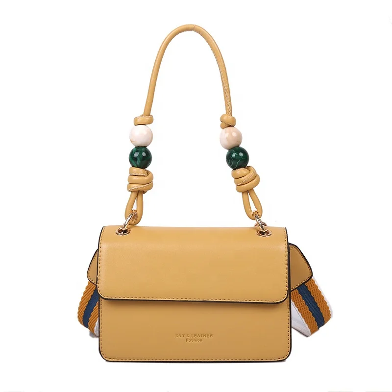 

Ladies Trendy Leather Beaded Handle Bags Crossbody Handbag Vintage Shoulder Bag For Women