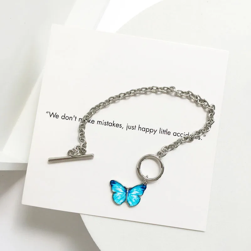 

New Friendship Bracelet Silver Plated Chain Adjustable Butterfly Charm Bangle Bracelet Necklace for Women Girl