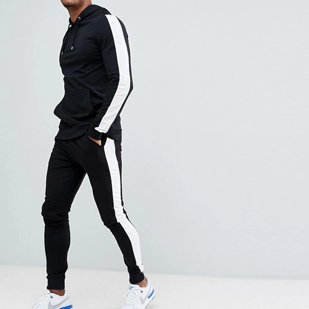 Wholesale Custom 100% Cotton Sweatsuit Sports Tracksuit Splice Color Training Gym Plain Tracksuits For Men