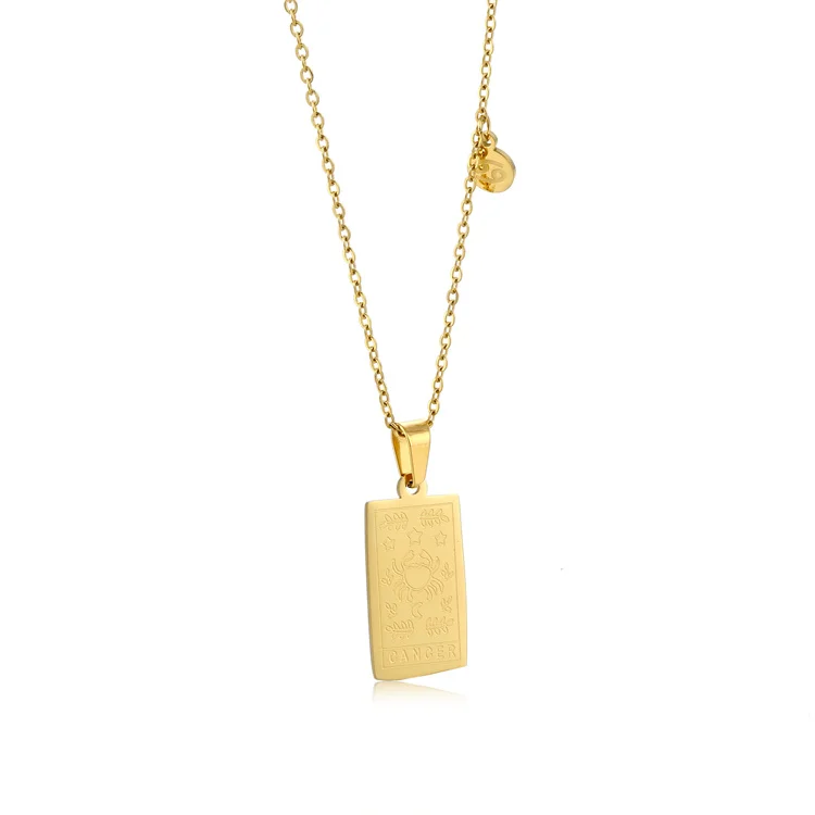 

New arrival 18K gold plated stainless steel square zodiac pendant tarot card necklace for women