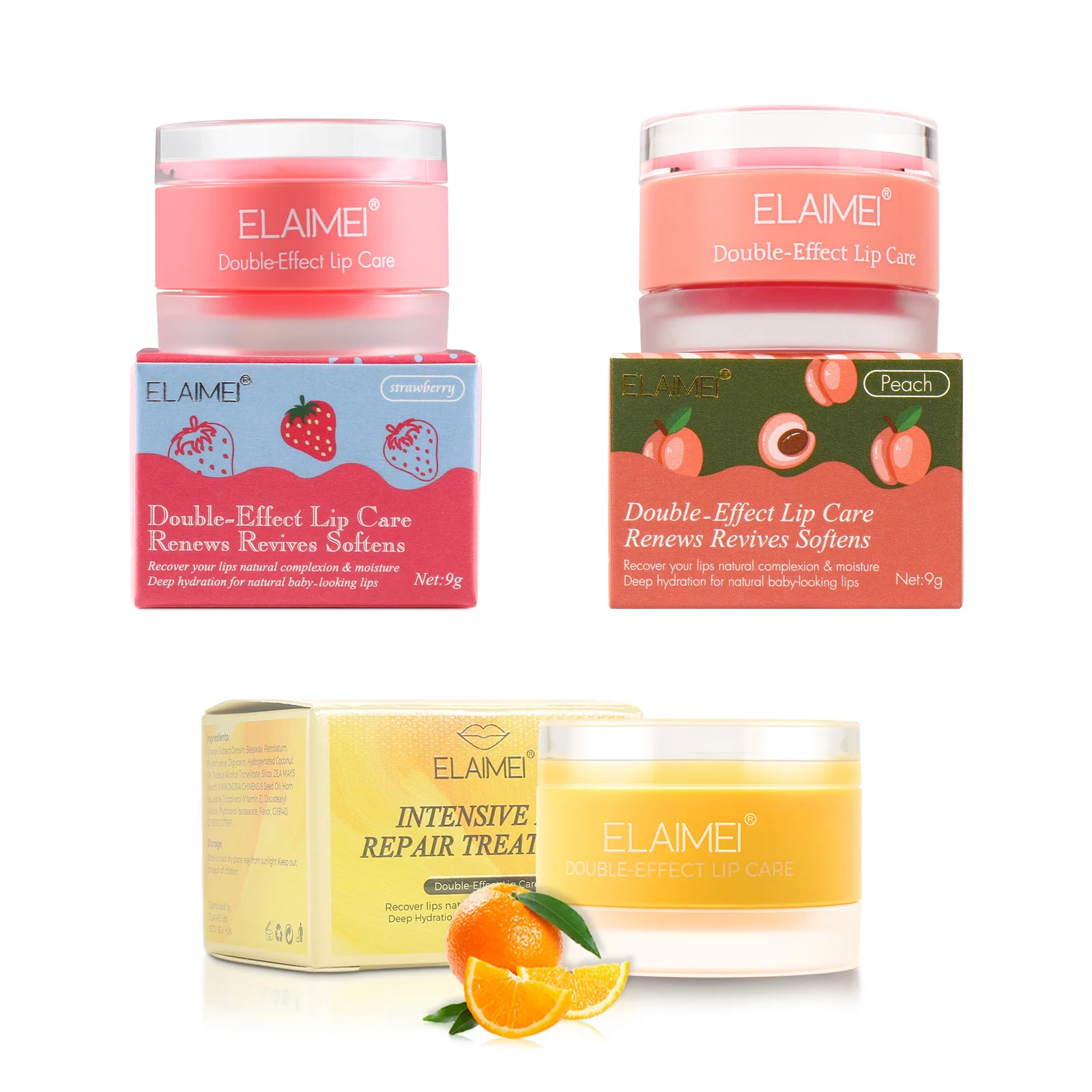 

ELAIMEI double effect lip care orange peach moisturizing wholesale organic honey strawberry lip mask and scrubmask for lips