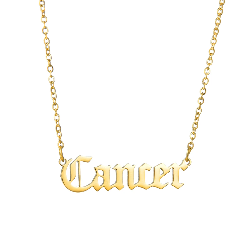 

Stainless Steel 12 Zodiac Old English Font Horoscope Name Necklace, Gold/silver/rose gold