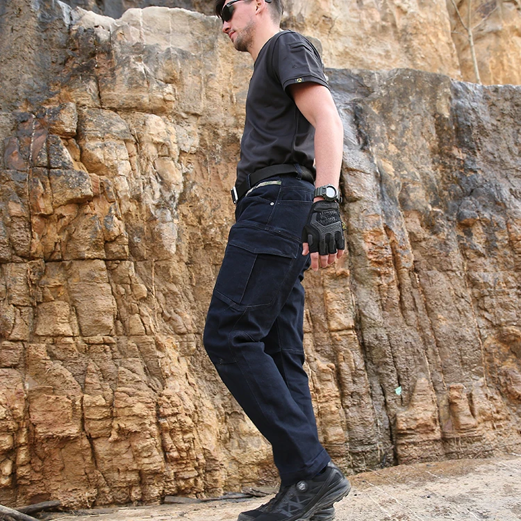 

Fashion Cargo Pocket Denim Ripped Skinny Jeans Pants Men Jeans, Black