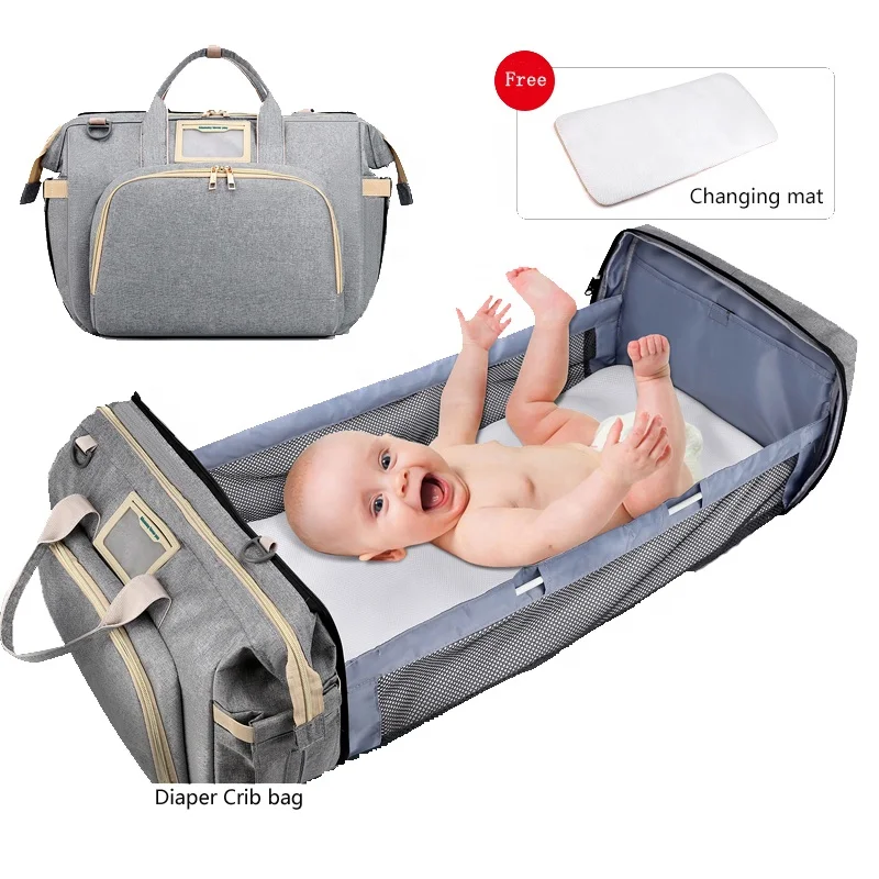 

Mother Baby Diaper Bag OEM Customize Multi Function Gray HandBag Waterproof Large Capacity Baby Changing Station