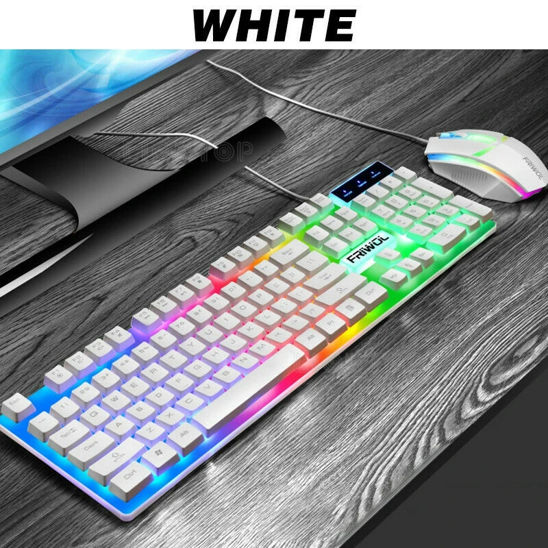 

Gaming Keyboard And Mouse Combo Rainbow LED Wired USB PC Gaming Keyboard For PS4/Xbox One/360/Laptop, Black/white