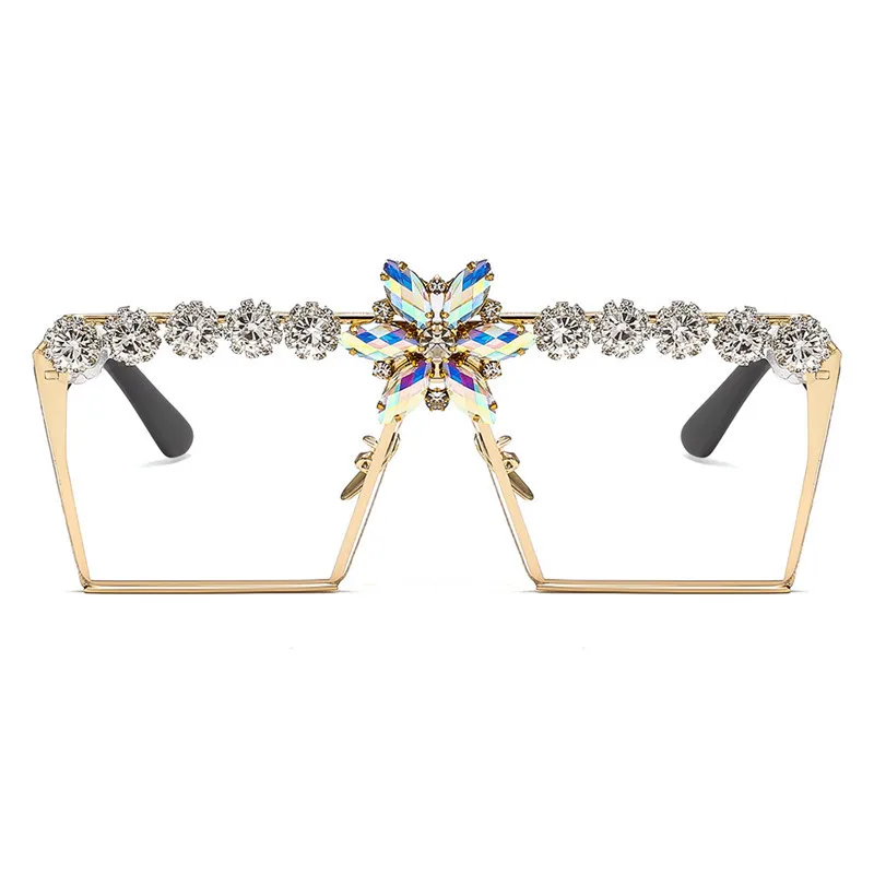 

Luxury Royal Lady Man Made Diamond Bling Big Frame Emperor Crystal Square Sunglasses Women Shades