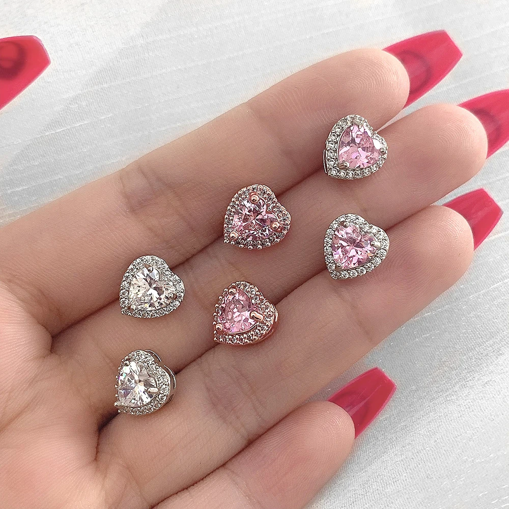 

2021 hot sale cz heart earrings iced out diamond wedding stud earring jewelry