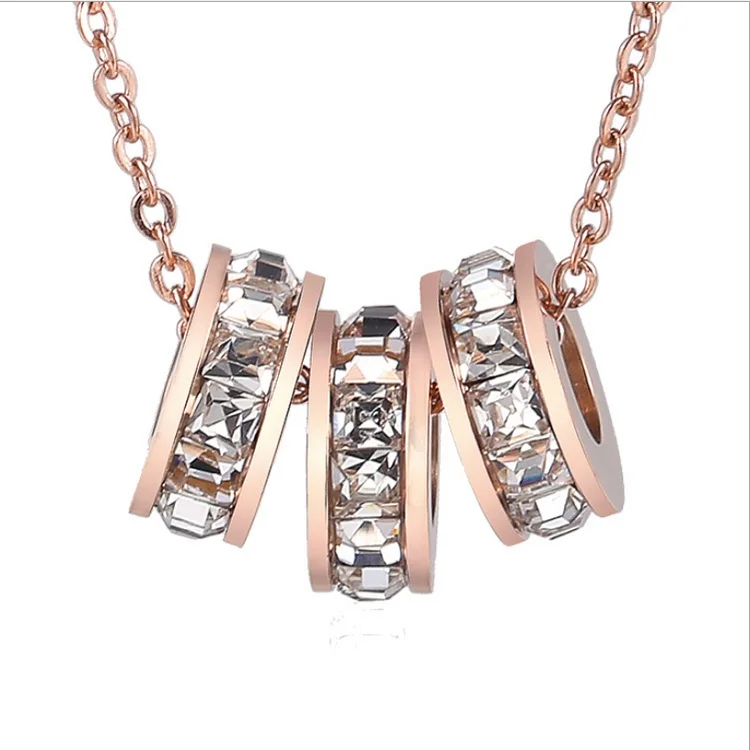 

Titanium Steel necklace women Plated Rose Gold Double Ring Roman Digital Pendant Necklace men, Gold/silver