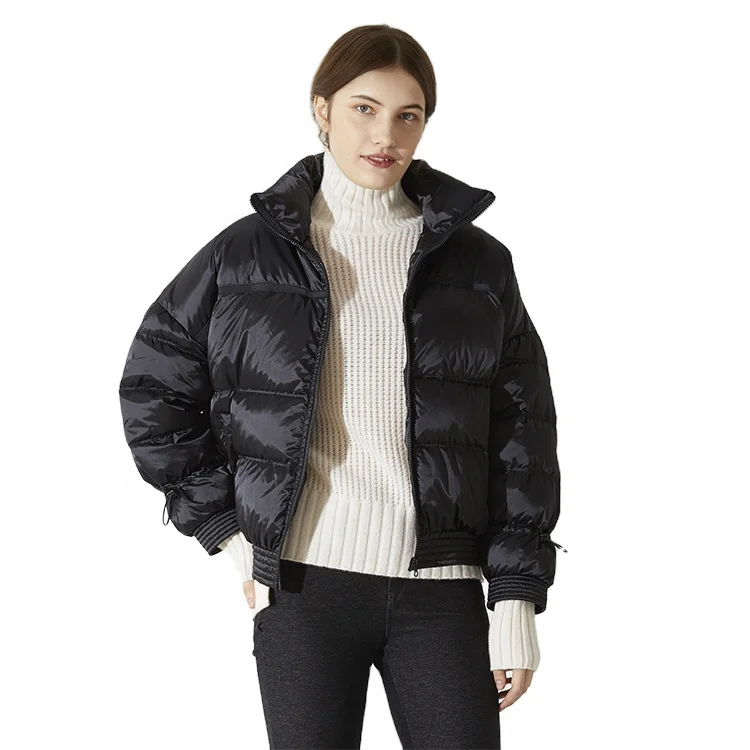 

New Arrival casual custom short cropped bubble down shiny puffer jacket women