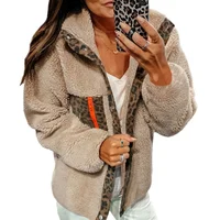 

Hot Sale Faux Fur Coat Ladies Fleece Leopard Pocket Warm Winter Jacket Women